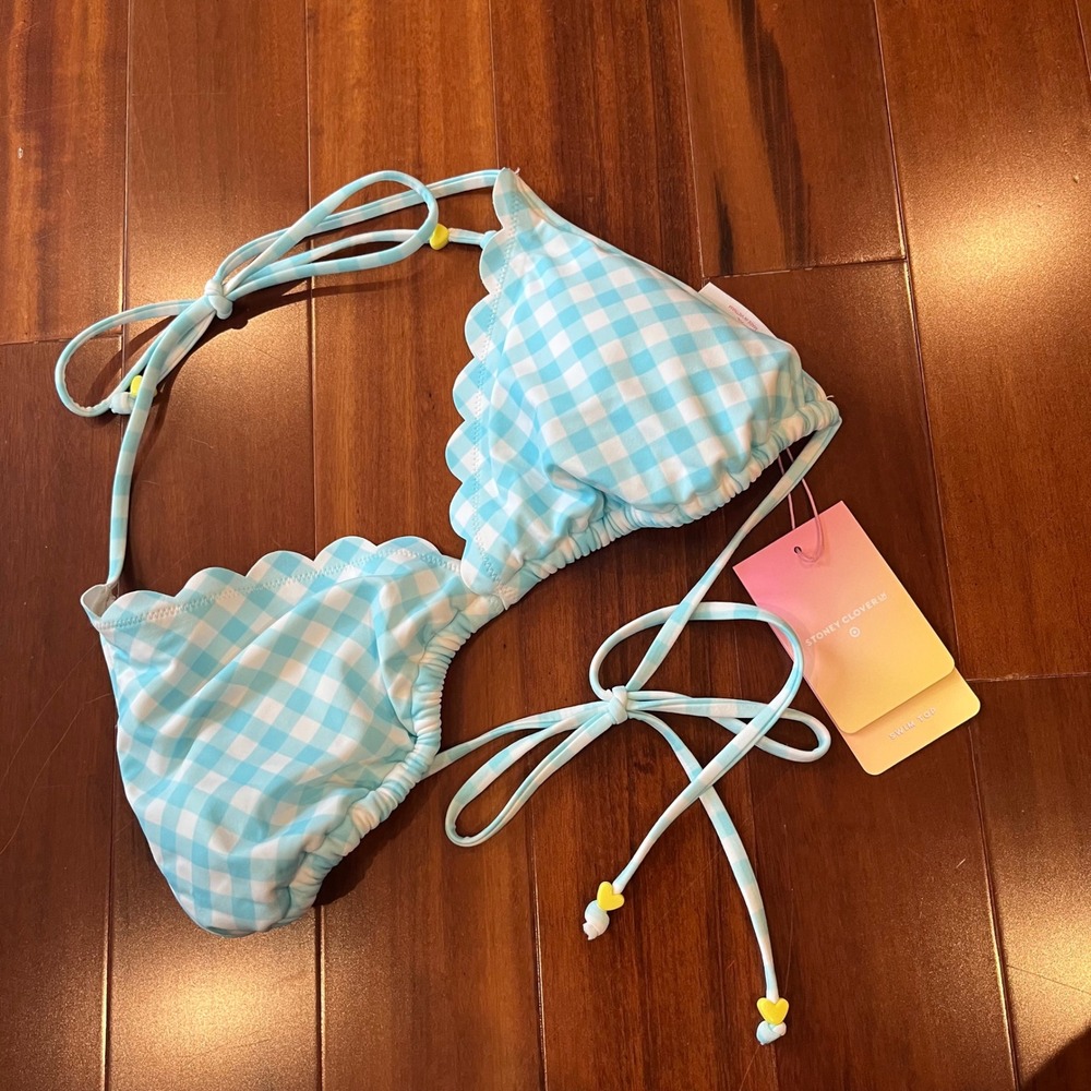 Stoney Clover Bikini Gingham Light Blue Swim Top Target Triangle New Size XL